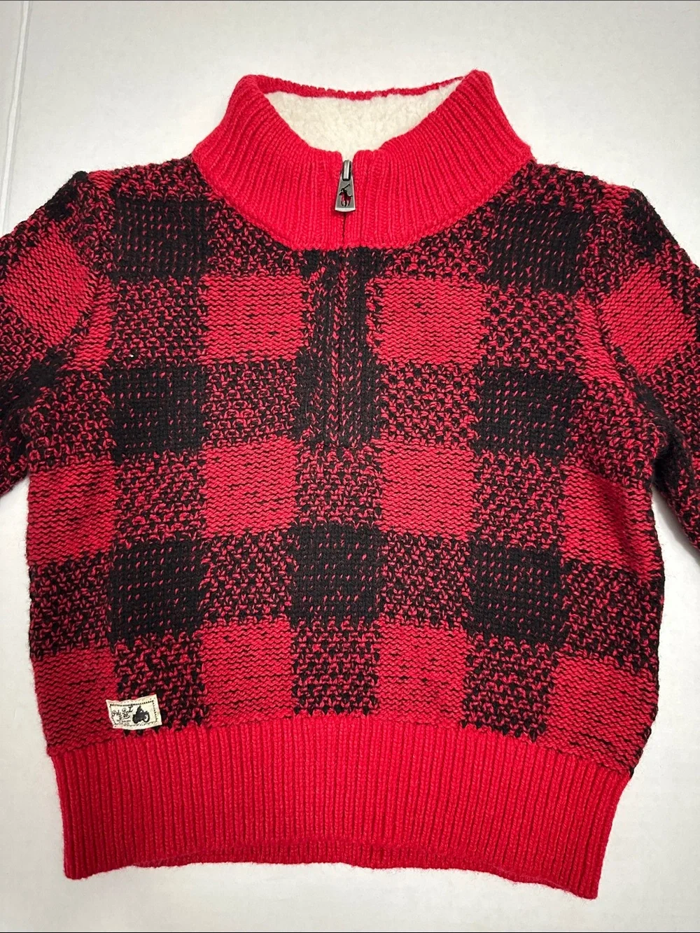 Ralph Lauren Pullover Sweater Baby 18 months Red Buffalo Plaid Wool Blend Xmas